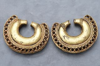 Pre-Columbian Gold Quimbaya Tumbaga Earrings, Pair