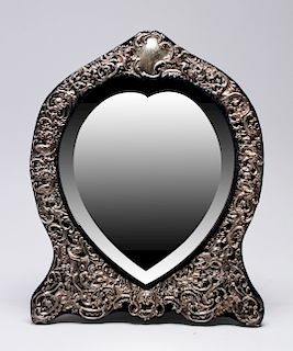 Victorian Silver Repousse Heart Easel Mirror