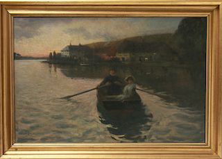 Albert Ludovici Man & Woman in Boat Oil on Canvas