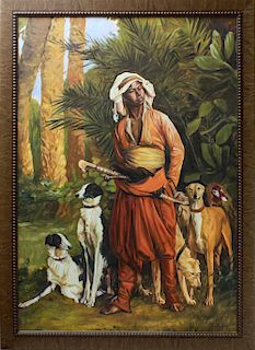 "Native Figure with Dogs" Oil on Canvas