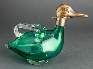 Austrian Glass & Silver-Plate Duck Form Claret Jug