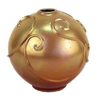 Mid-Century Modern Gold Iridescent Pottery Vase