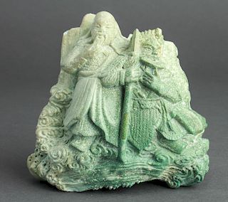 Chinese Two Immortals Hardstone Sculpture, 19th C.