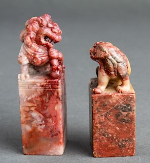 Chinese Carved Hardstone Seals w Foo Dogs, 2