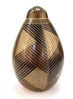 Robert Kuo Art Deco Revival Brass & Enamel Vase