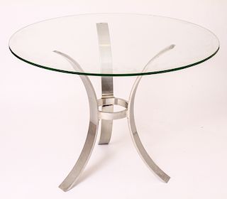 John Vesey Attr. Aluminum Pedestal Table Glass Top