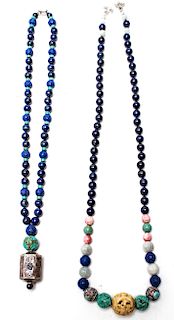 Chinese Lapis, Turquoise, Enamel Necklaces 2