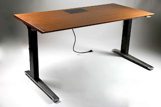 Herman Miller Modern Teak and Chrome Flat Top Renew Model Power Adjustable Table Desk