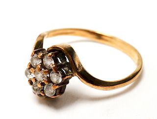 10K Yellow Gold Faux Diamonds Floral Motif Ring