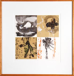 Janis Provisor "Zitan" Abstract Woodcut on Silk