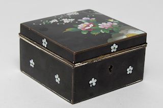 Japanese Black Cloisonné Box with Floral Motif