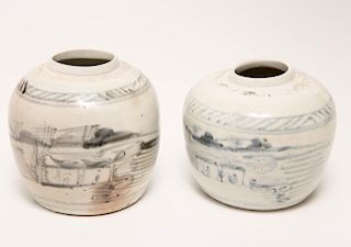 Asian Glazed Pottery Ginger Jars, 2 Antique