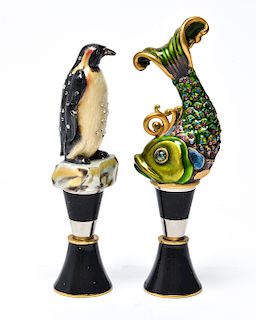 Jay Strongwater Penguin & Fish Bottle Stoppers
