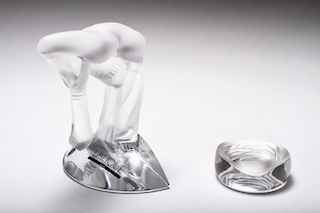 Lalique Frosted Art Glass Figure & Knife Rest