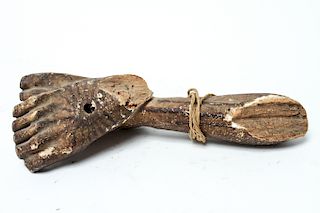 Crucifix Fragment Christ's Feet w Stigmata Wood
