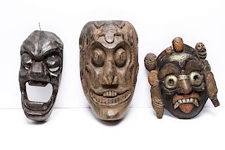 Ethnic Tribal Carved Wood Hanging Masks, 3