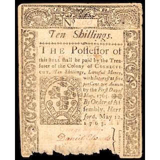 Colonial Currency, Connecticut May 12, 1763 Ten Shillings Genuine PCGS EF-40