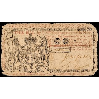 Colonial Currency, NJ 1758 6 Brown Back Rarity-7 (4-12 known) Only 250 Issued !