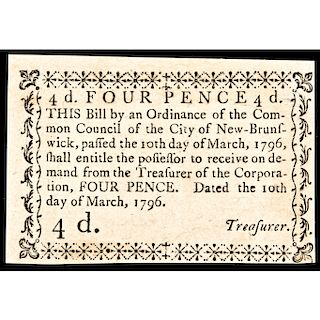 Colonial Currency, NJ. March 10 1796. City of New Brunswick. Choice Crisp Unc.