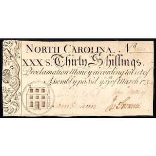 Colonial Currency, NC. March 9, 1754 Act. 30 Shillings. PCGS Extremely Fine-45