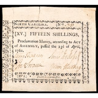 Colonial Currency, North Carolina April 23, 1761 Act 15s PMG Very Fine-20 Note