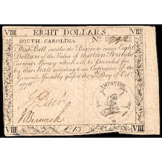 Colonial South Carolina October 19, 1776 Eight Dollars Wind on Rock vignette