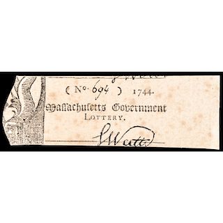 1744 Massachusetts Government Lottery Ticket - The Very First American Lottery!