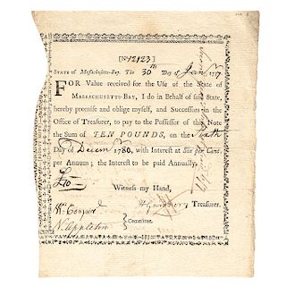 1777, Massachusetts Interest-Bearing Bounty Note Revolutionary War Anderson MA-6