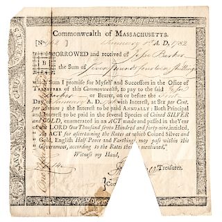 1782 Revolutionary War Massachusetts Coined SILVER and GOLD Bond, Anderson MA-31