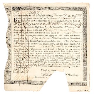 1783 Massachusetts, Revolutionary War  6% per Annum Bond, Anderson MA-34