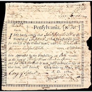 1780 Interest Bearing Certificate Rev. War Horses for the Continental Army Use !
