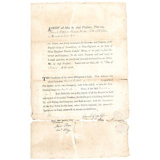 1776 Revolutionary War Era Paymasters Appointment Signed Jonah Gillet