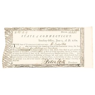 1780, Peter Colt Signed Pay Order for Connecticut Revolutionary War Veteran