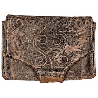 18th Century Handcrafted Folk Art Decorated Leather Colonial Currency Wallet