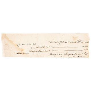 Rare 1786 Check on The Bank of North America Issued Made to: Mr Reed for $400 !