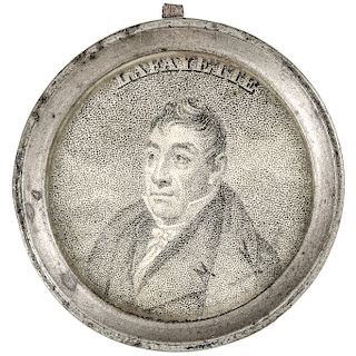 c. 1824 Lafayettes Visit to America Pewter Rim Frame Portrait Hand Mirror  