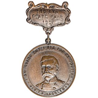 Rare 1907 Indiana State Fair Civil War Veterans Commemorative Medallion Pinback