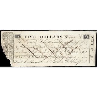 Obsolete Currency, 1805 Middletown, CT $5