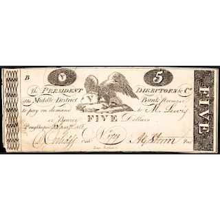 Obsolete Currency, Poughkeepsie NY. Middle Dist. $5, CFT. PCGS Extremely Fine-40