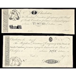 Lot of Two Bank of South Carolina Early Reprint Notes