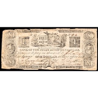 Obsolete Currency Note, Charleston, SC. State of SC. $1, CFT. Very Good to Fine 