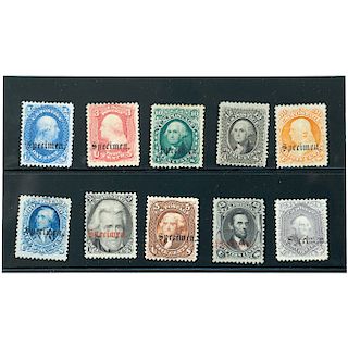 1861-1866 Civil War EP Issue, Set of 10 Postage Stamps Overprinted with SPECIMEN