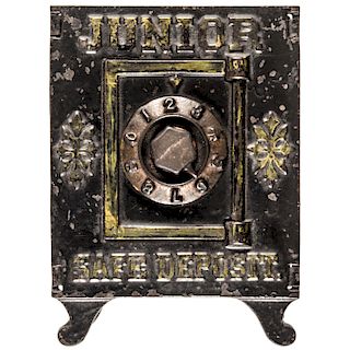 Antique 19th Century Junior Safe Deposit Cast Iron Toy Coin Bank 