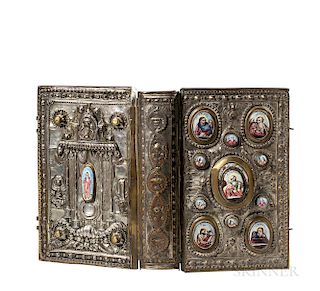 New Testament in Church Slavonic in a Silver-plated Binding with Miniatures on Porcelain.
