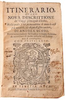 Schott [aka Scoto], Andreas (1552-1629) & Francesco (1548-1622) Itinerario overo Nova Descrittione de' Viaggi Principali d'Italia.