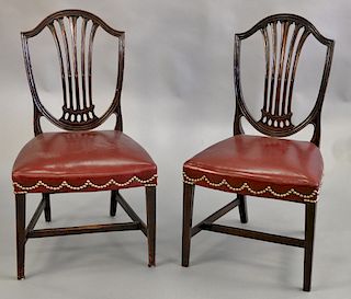 Set of seven English mahogany side chairs.