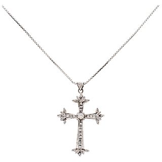 A diamond palladium silver and base metal cross pendant and necklace.