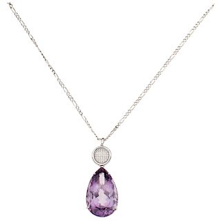 An amethyst and diamond 14K white gold pendant and necklace.