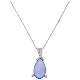 A chalcedony and diamond 14K white gold pendant and necklace.