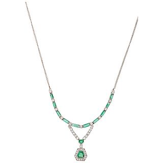 An emerald and diamond palladium silver choker.